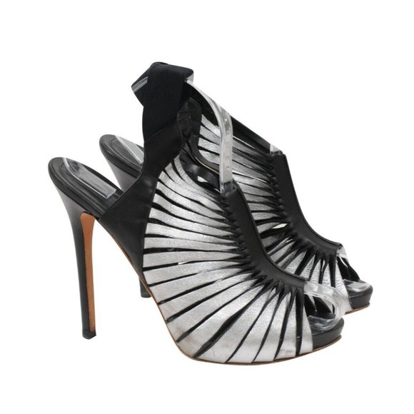 Alexander McQueen Shoes - Alexander McQueen Women Cage Sandals US9.5 EU39.5 Black Silver Leather 130m Heel